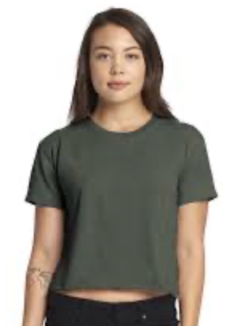 Self Contrast olive green, cropped, boxy short-sleeve t-shirt